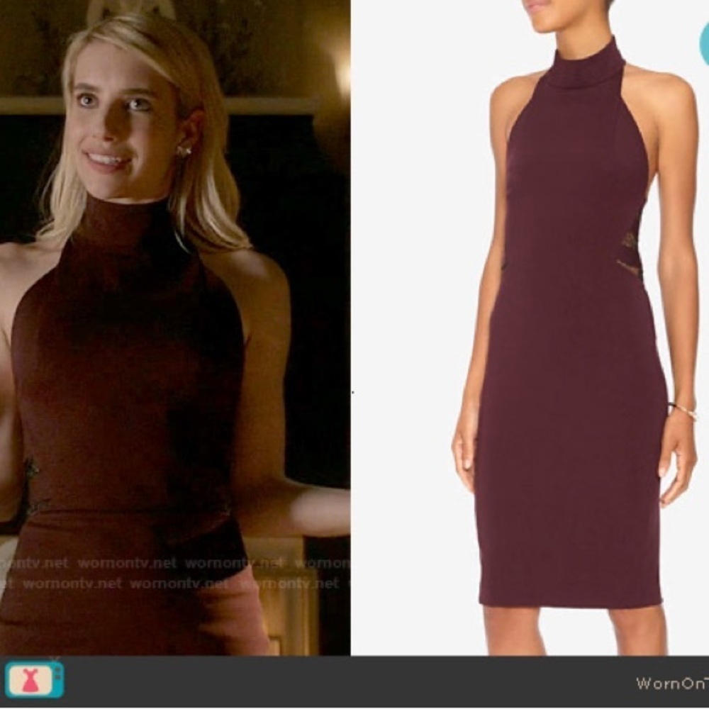 Noam Hanoch / burgundy Maroon Halter neck open lace panel back midi Dress 2